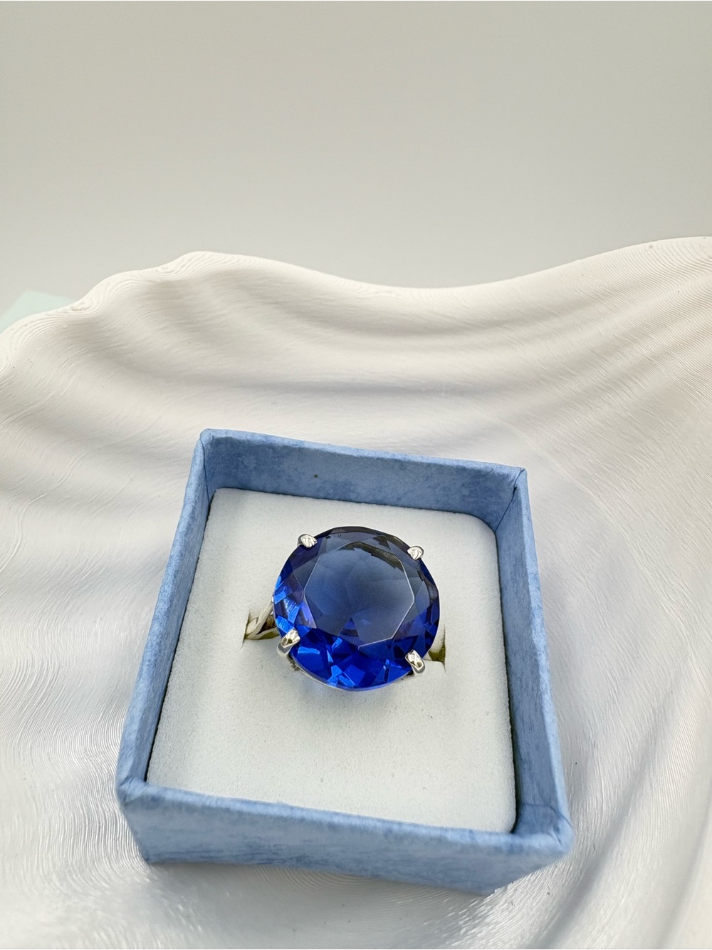 925 Sterling Silver Genuine 8CT Faceted Sapphire Gemstone Ring - Size 7.5 - Picture 4 of 17